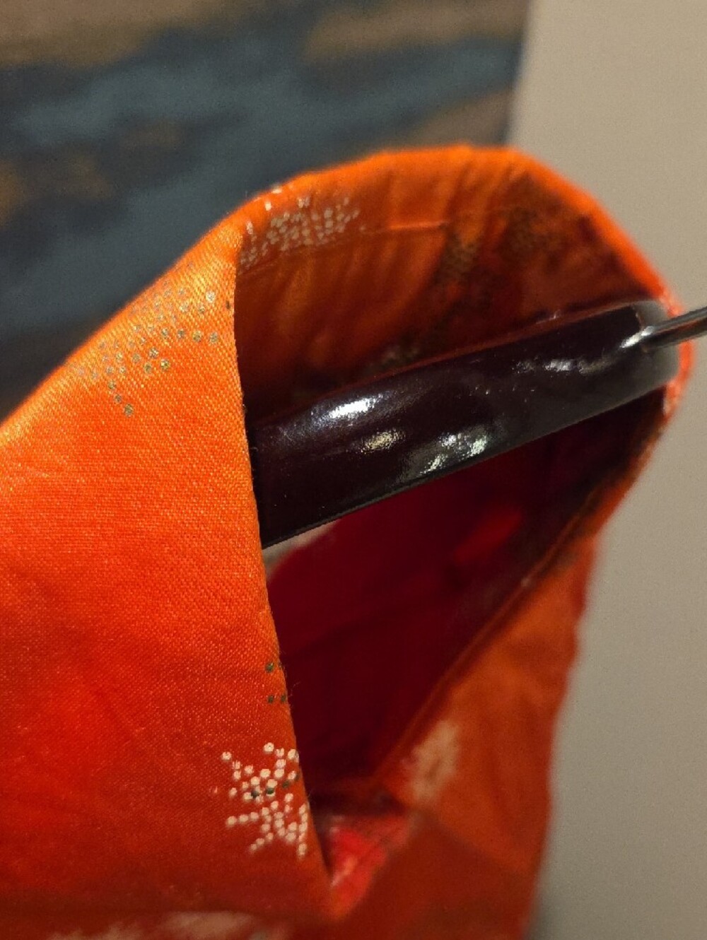 Women's Vintage Western H Bar C Orange Floral Satin Pearl Snap Shirt - Picture 6 of 8